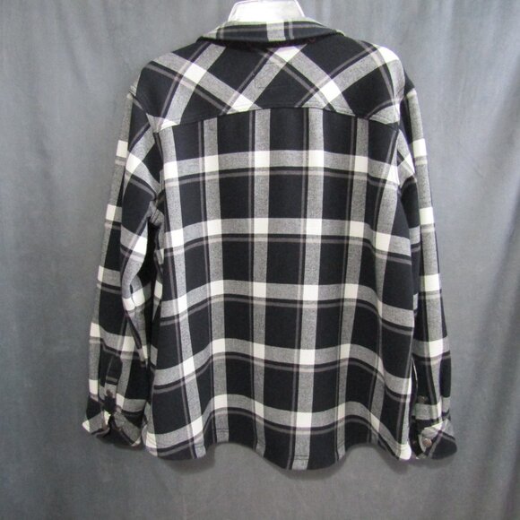 Orvis Black White Plaid Flannel Shirt Shacket Womens XXL Fleece Lined Snap Front - Picture 7 of 11